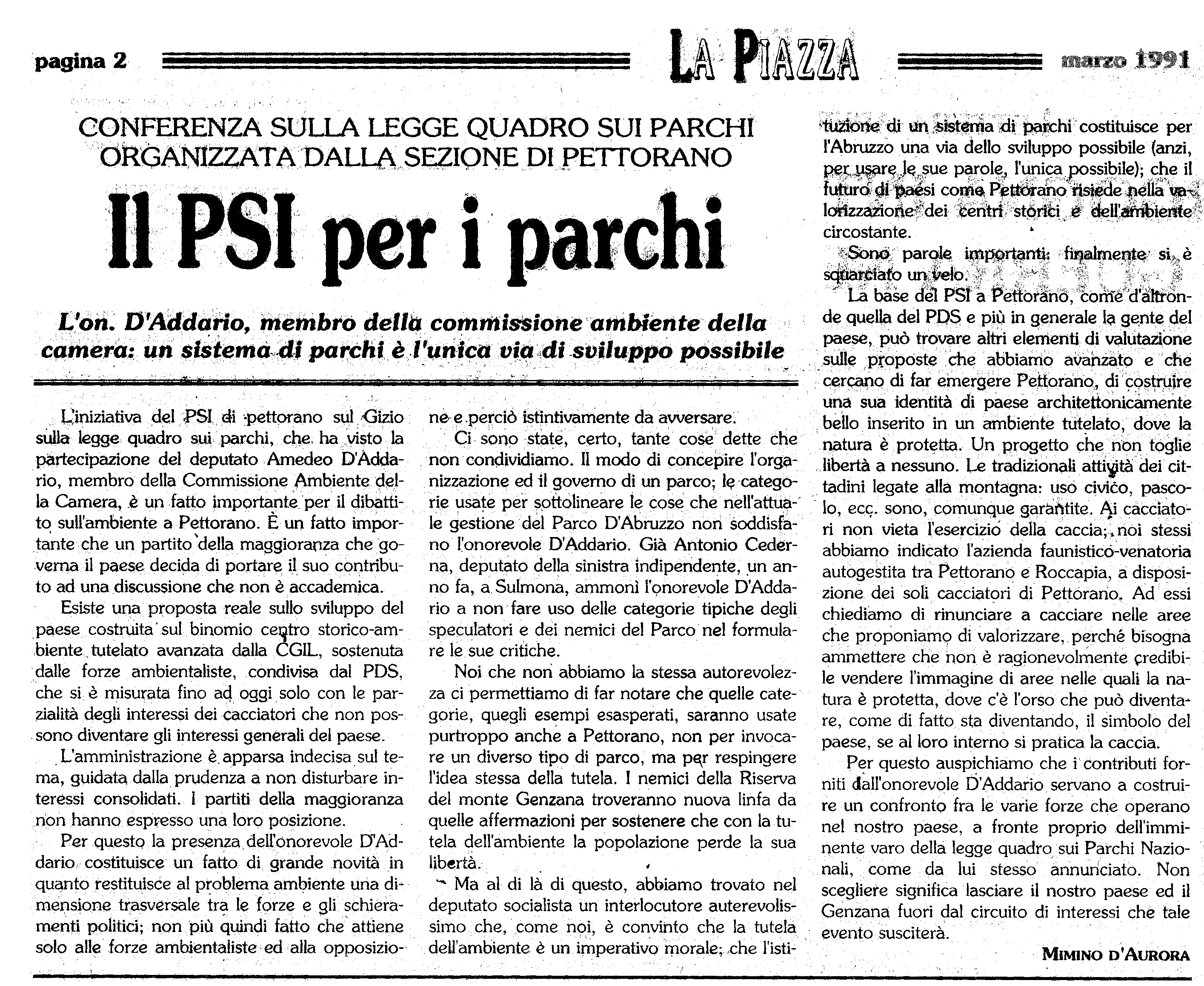 1991.03 La Piazza articolo. Qualcosa si muove nel PSI.